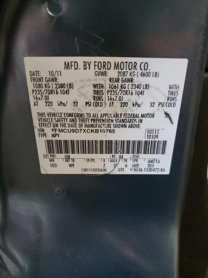 2012 Ford Escape Xlt VIN: 1FMCU9D7XCKB10765 Lot: 63016665