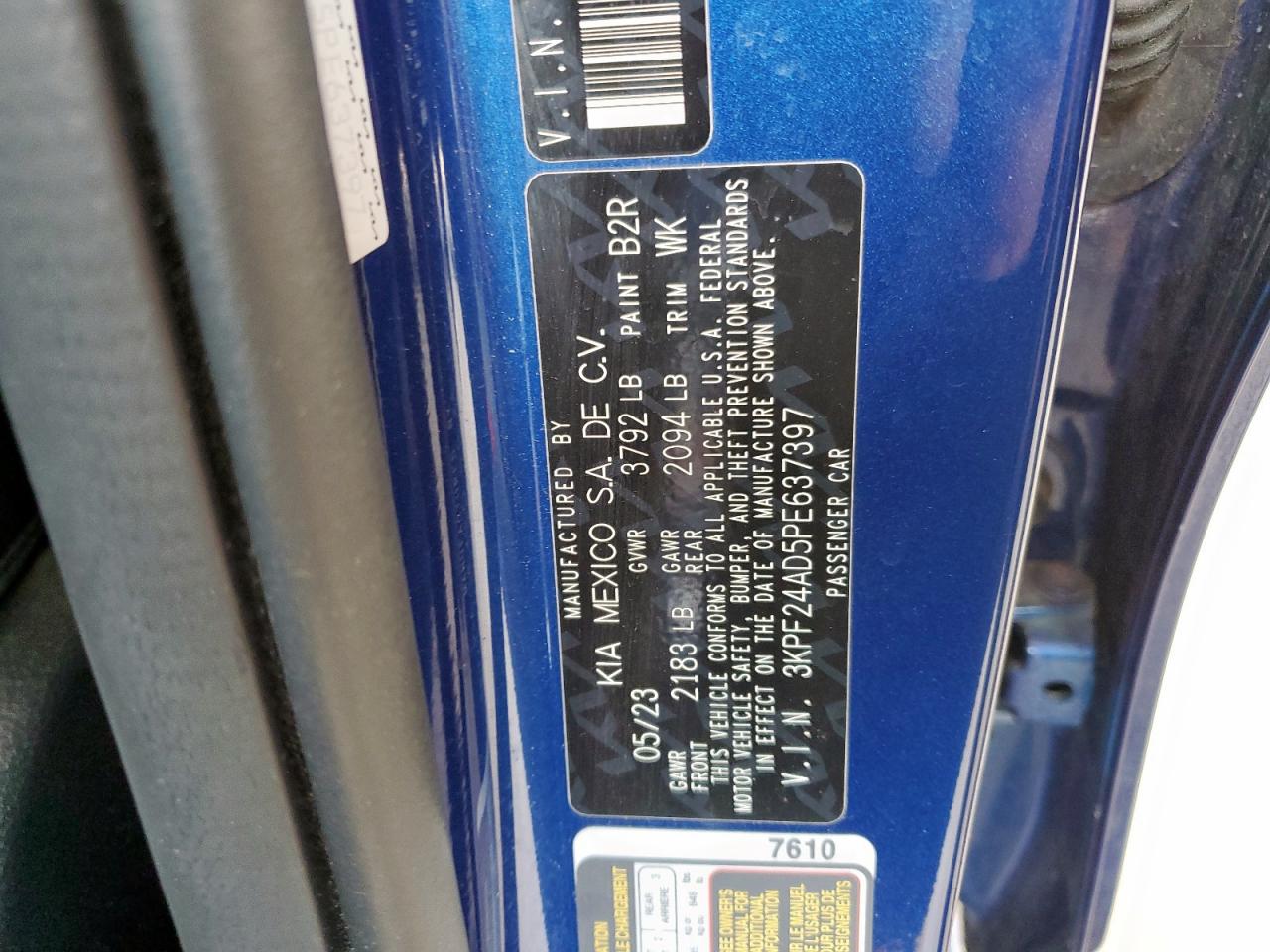 2023 Kia Forte Lx VIN: 3KPF24AD5PE637397 Lot: 63916285