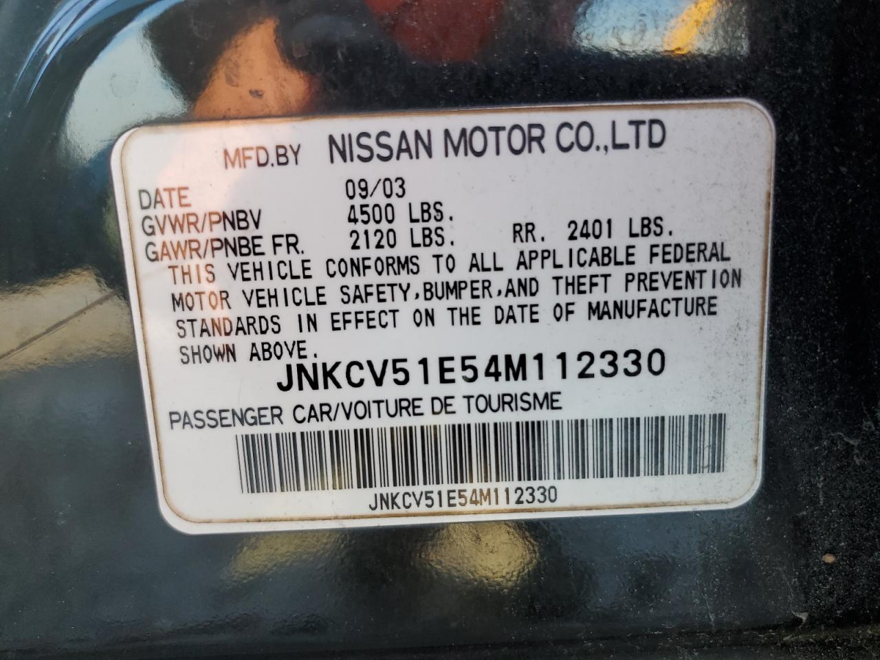 2004 Infiniti G35 VIN: JNKCV51E54M112330 Lot: 64843975