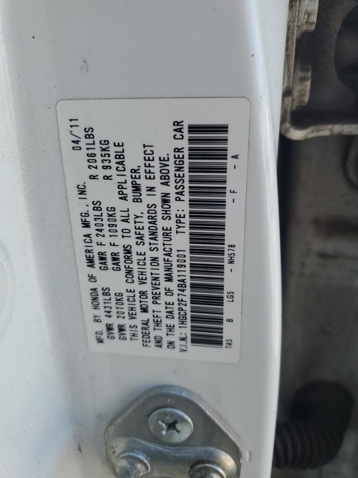 2011 Honda Accord Ex VIN: 1HGCP2F74BA119001 Lot: 64325645