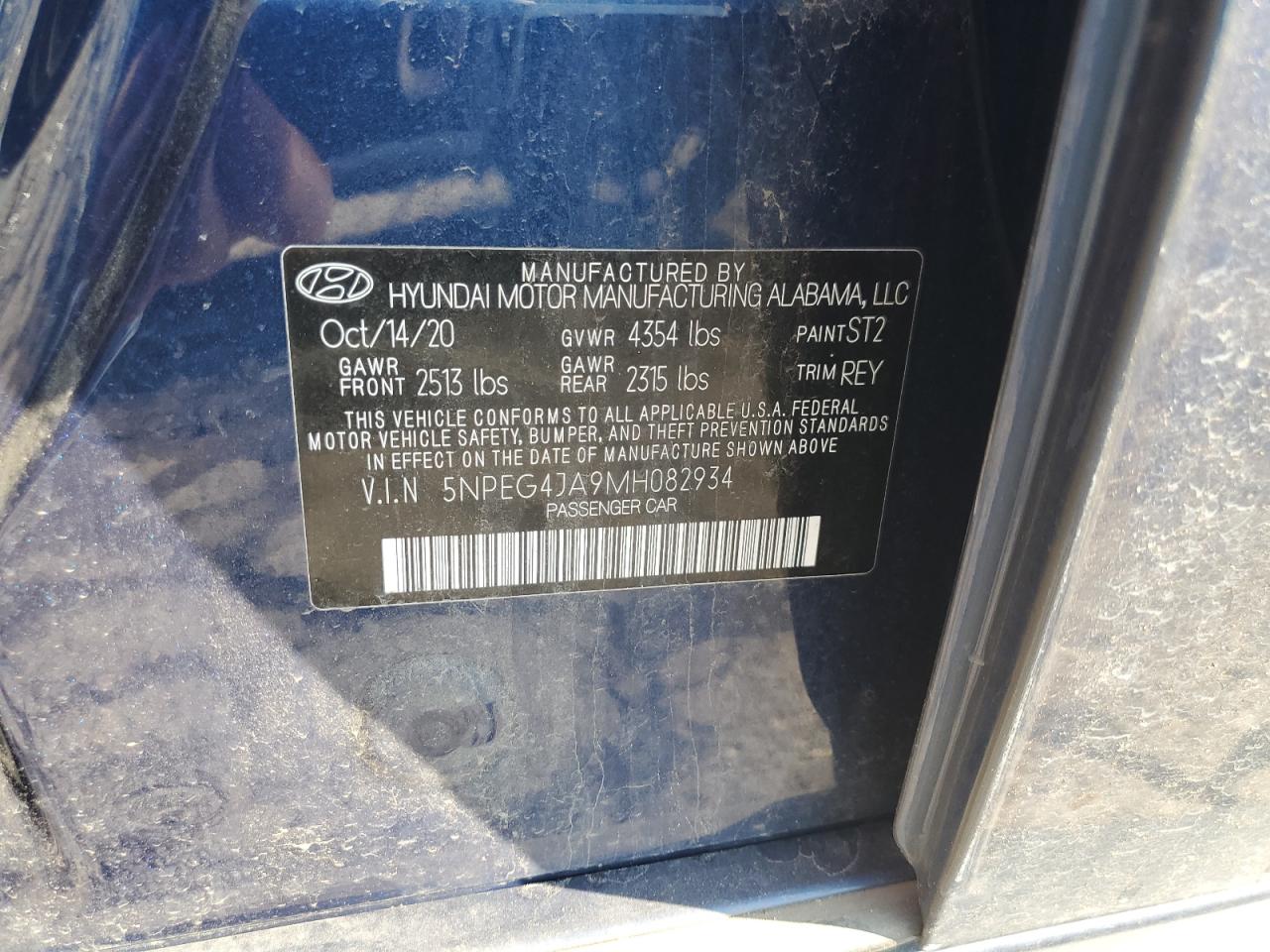 2021 Hyundai Sonata Se VIN: 5NPEG4JA9MH082934 Lot: 63919995