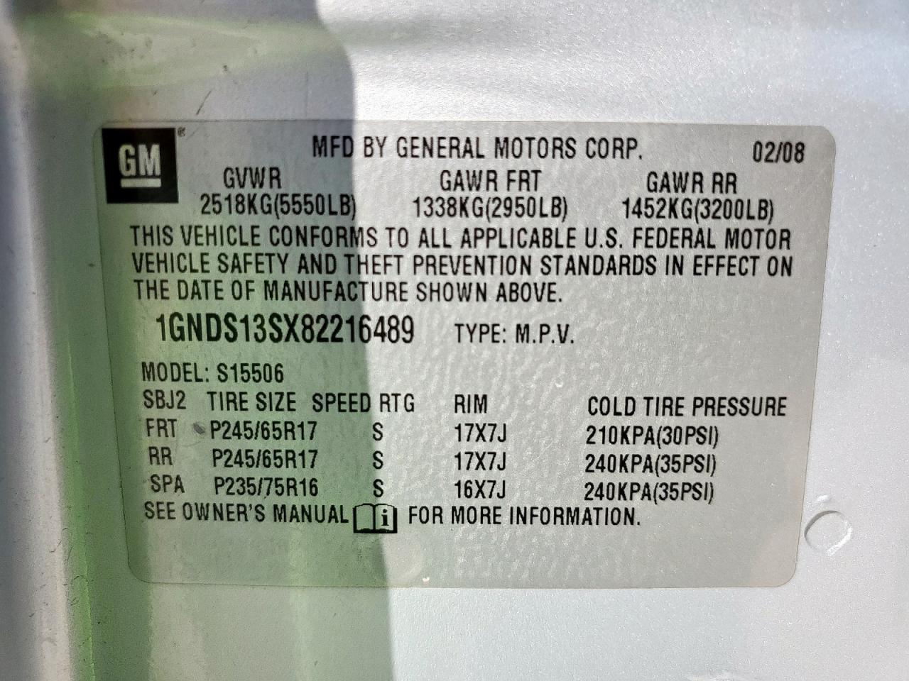 2008 Chevrolet Trailblazer Ls VIN: 1GNDS13SX82216489 Lot: 66279745