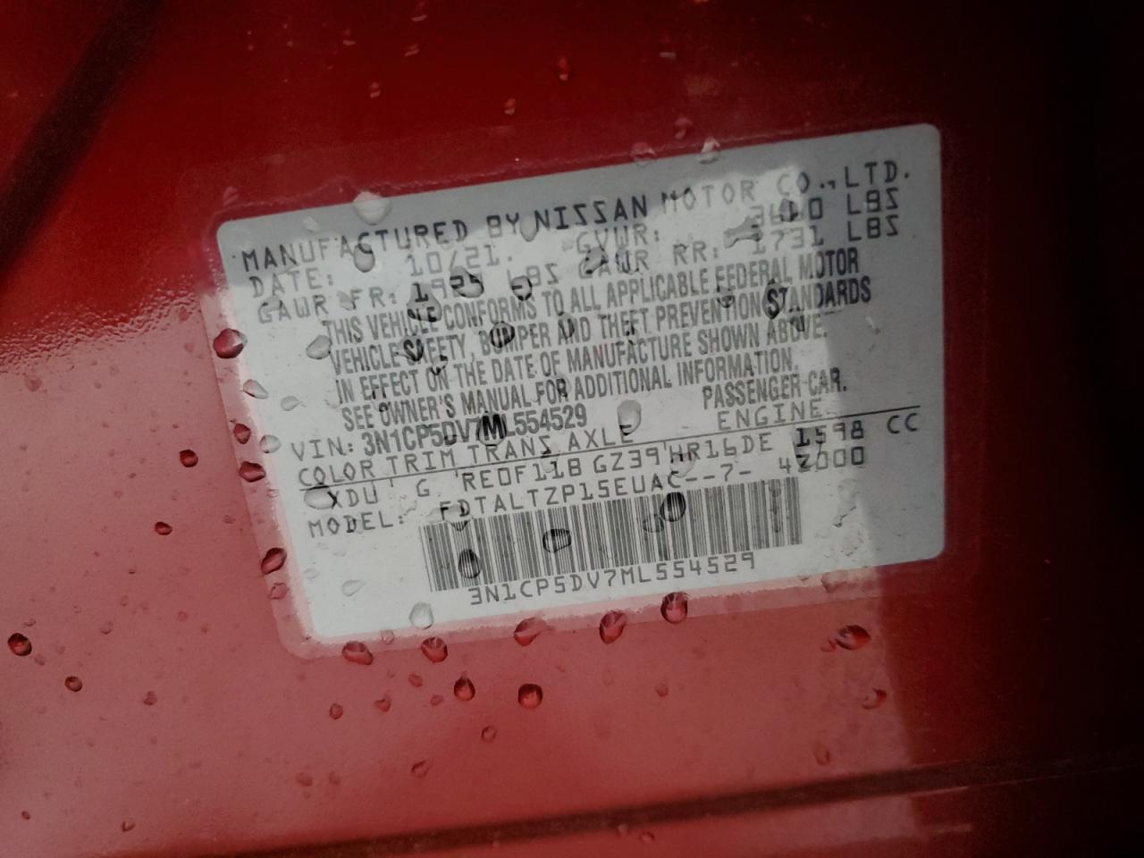 2021 Nissan Kicks Sr VIN: 3N1CP5DV7ML554529 Lot: 67187365