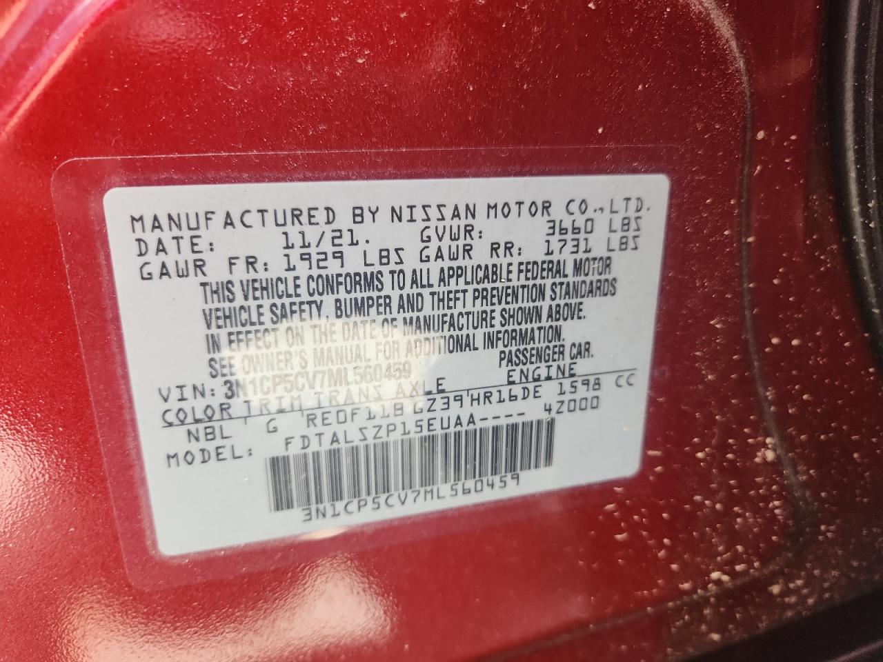 2021 Nissan Kicks Sv VIN: 3N1CP5CV7ML560459 Lot: 64933935