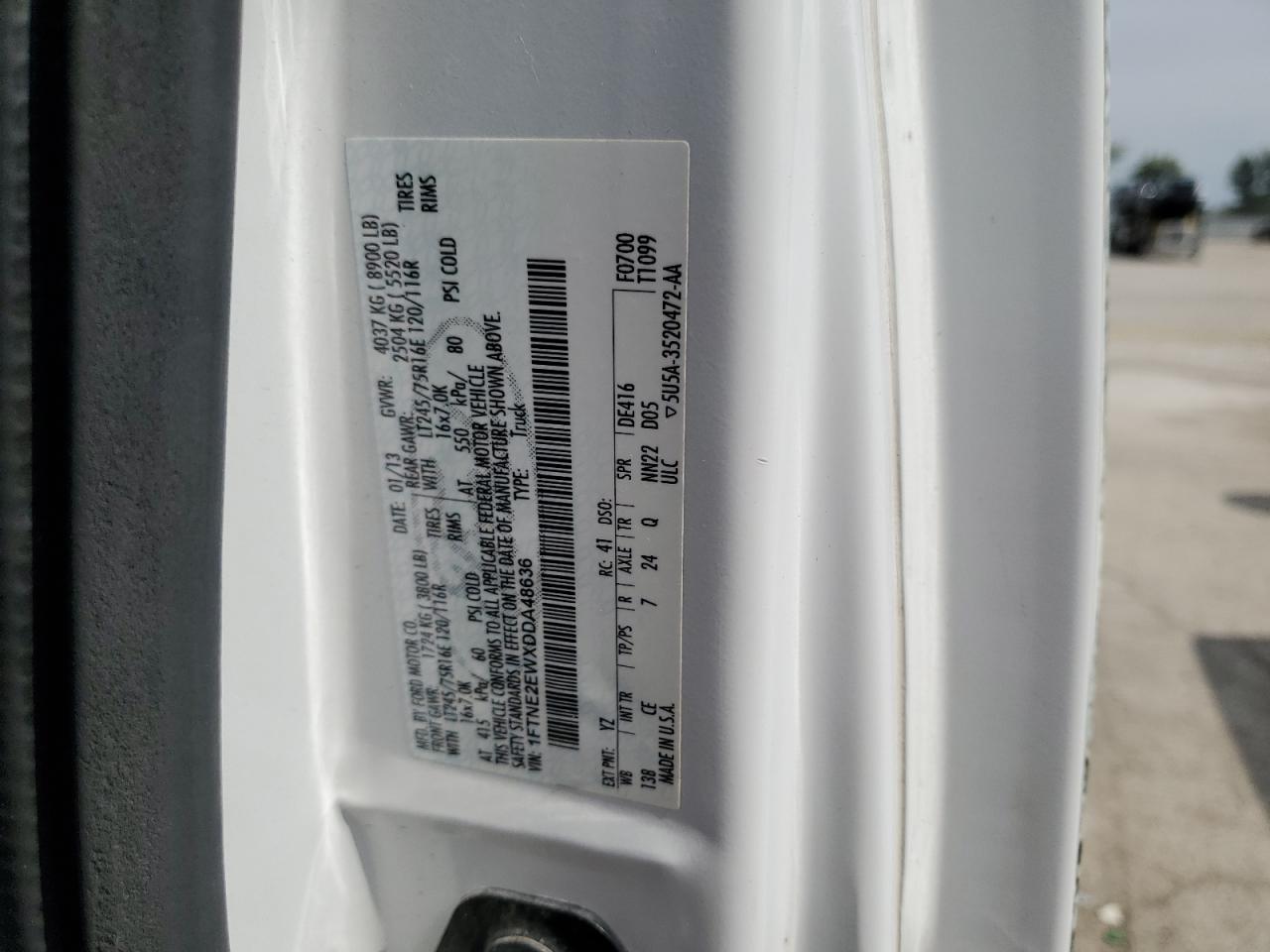 2013 Ford Econoline E250 Van VIN: 1FTNE2EWXDDA48636 Lot: 64495865