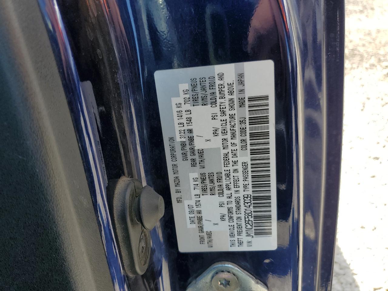 2008 Mazda Mx-5 Miata VIN: JM1NC26F580143039 Lot: 64039535