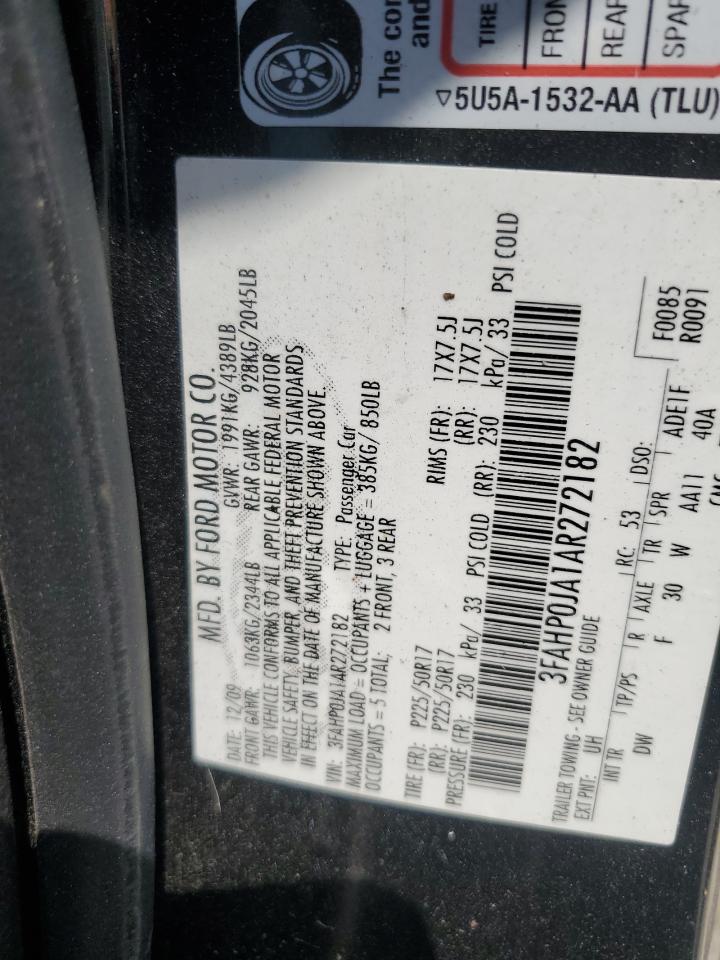 2010 Ford Fusion Sel VIN: 3FAHP0JA1AR272182 Lot: 64326155