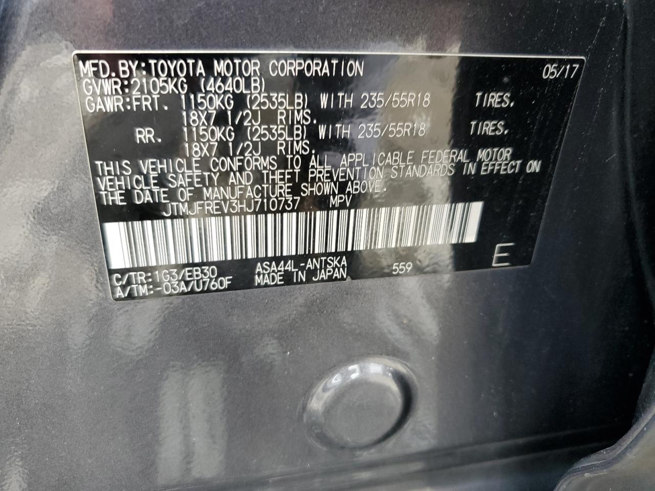 2017 Toyota Rav4 Se VIN: JTMJFREV3HJ710737 Lot: 62915555