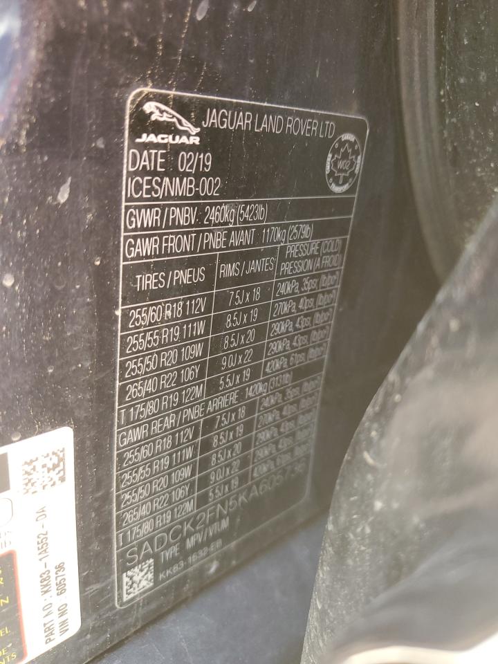 2019 Jaguar F-Pace Prestige VIN: SADCK2FN5KA605736 Lot: 63928215