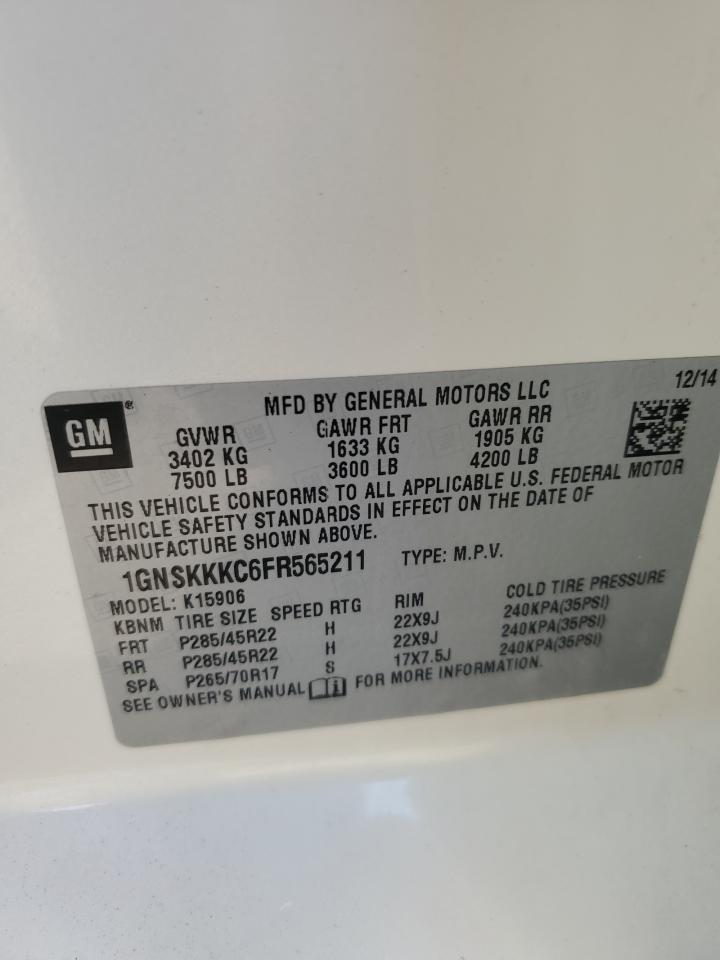 1gnskkkc6fr565211 1GNSKKKC6FR565211 2015 Chevrolet Suburban K1500 Ltz