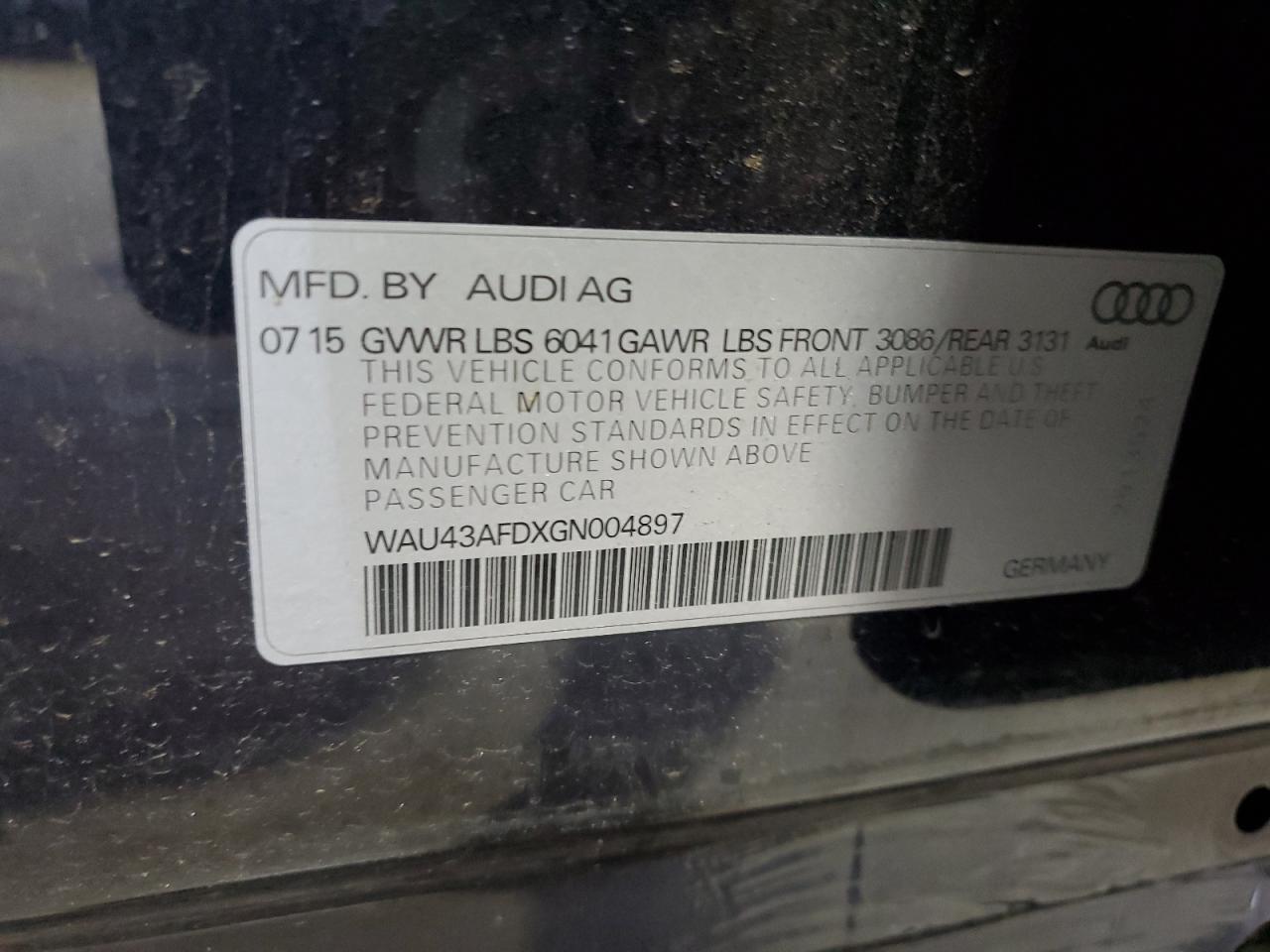 2016 Audi A8 L Quattro VIN: WAU43AFDXGN004897 Lot: 63614425