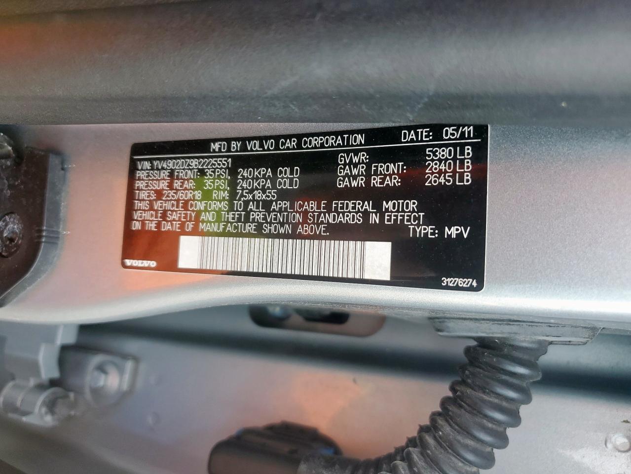 2011 Volvo Xc60 T6 VIN: YV4902DZ9B2225551 Lot: 64251605