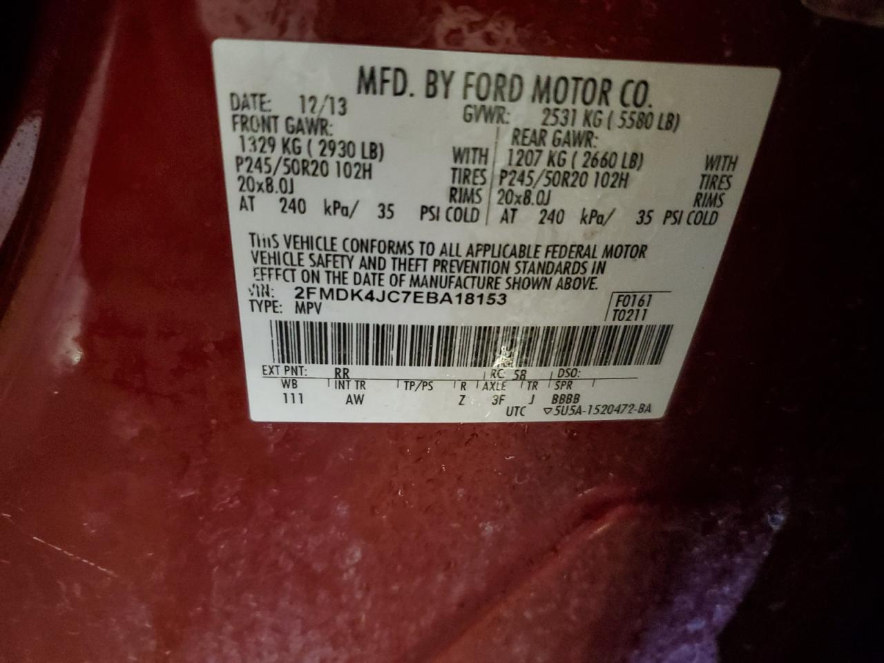 2014 Ford Edge Sel VIN: 2FMDK4JC7EBA18153 Lot: 62951615