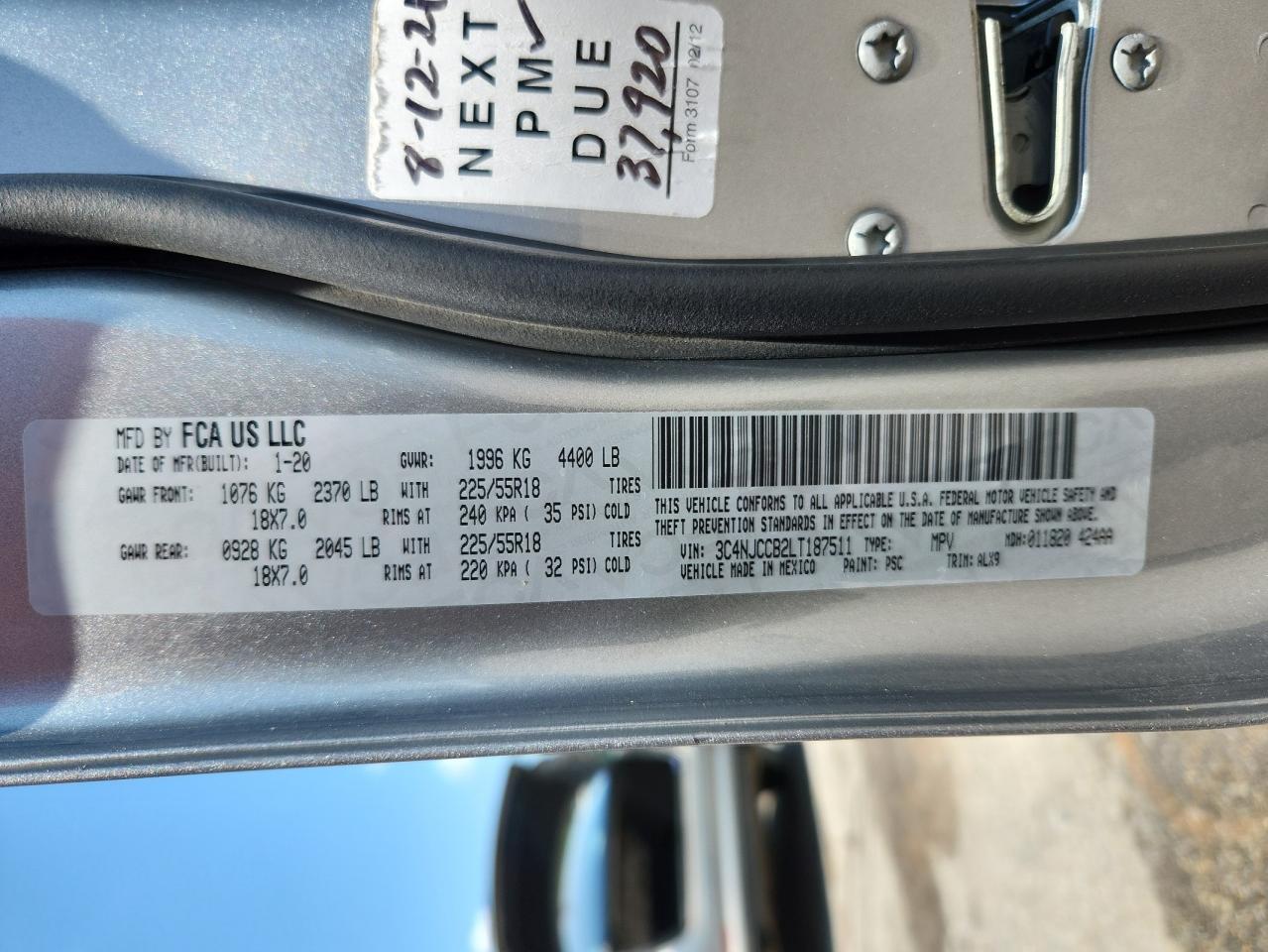 2020 Jeep Compass Limited VIN: 3C4NJCCB2LT187511 Lot: 63769235