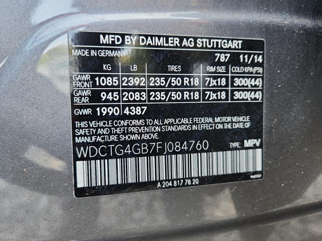 wdctg4gb7fj084760 WDCTG4GB7FJ084760 2015 Mercedes-Benz Gla 250 4Matic