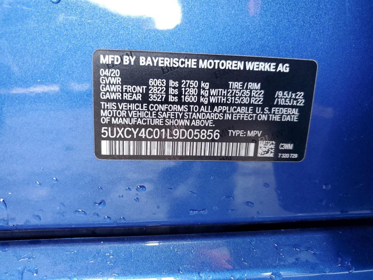 2020 BMW X6 Sdrive 40I VIN: 5UXCY4C01L9D05856 Lot: 64050705