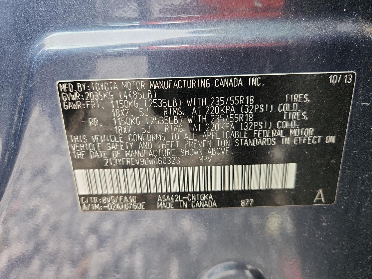 2013 Toyota Rav4 Limited VIN: 2T3YFREV9DW060323 Lot: 65332705