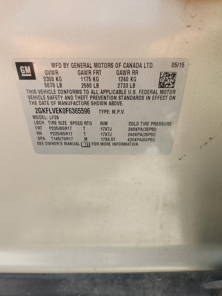 2015 GMC Terrain Sle VIN: 2GKFLVEK0F6365596 Lot: 63751115