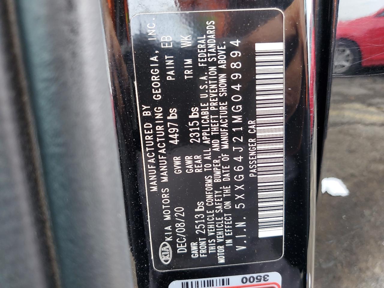 2021 Kia K5 Gt Line VIN: 5XXG64J21MG049894 Lot: 63161485
