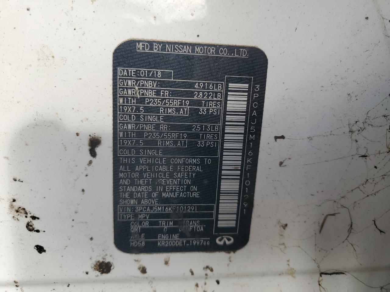 2019 Infiniti Qx50 Essential VIN: 3PCAJ5M16KF101291 Lot: 65471185