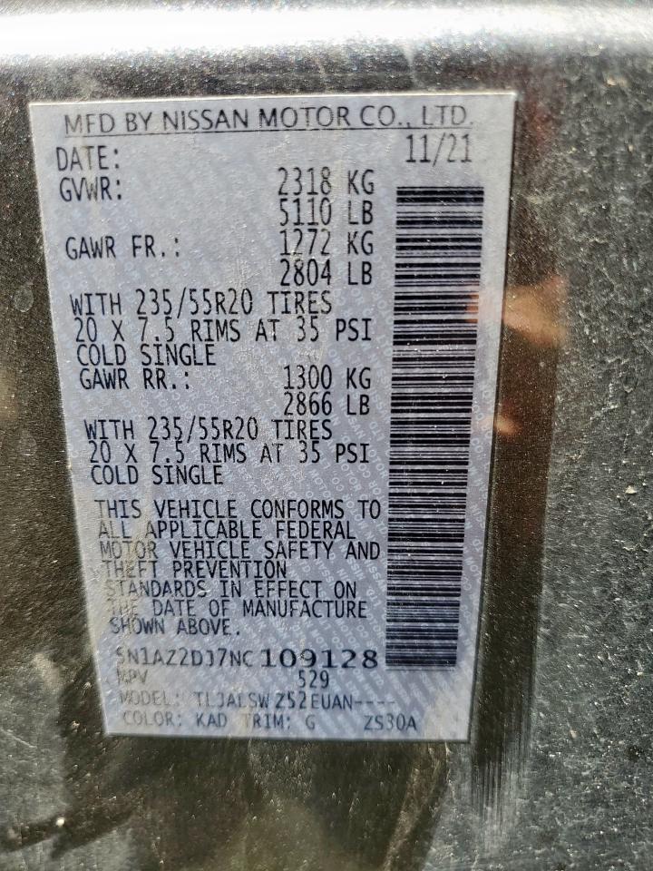 2022 Nissan Murano Platinum VIN: 5N1AZ2DJ7NC109128 Lot: 64242315