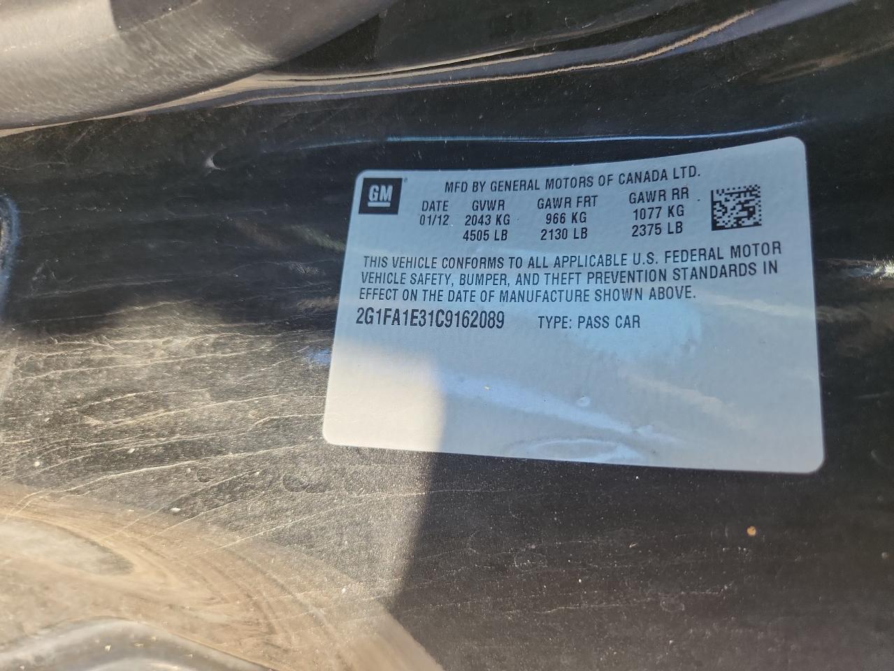 2012 Chevrolet Camaro Ls VIN: 2G1FA1E31C9162089 Lot: 66536205