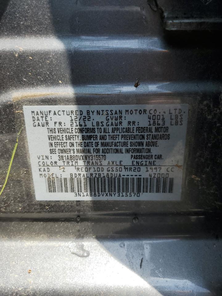 2022 Nissan Sentra Sr VIN: 3N1AB8DVXNY315570 Lot: 62884195