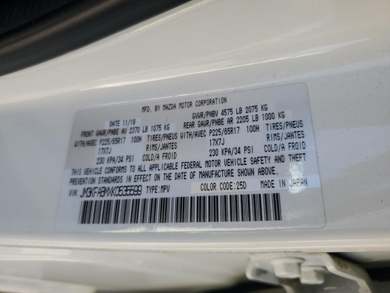 2019 Mazda Cx-5 Sport VIN: JM3KFABMXK0535599 Lot: 63527955