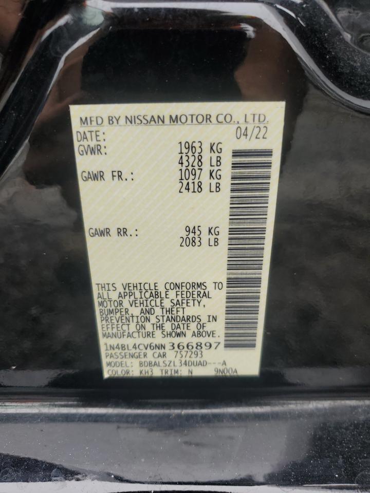 2022 Nissan Altima Sr VIN: 1N4BL4CV6NN366897 Lot: 63933705