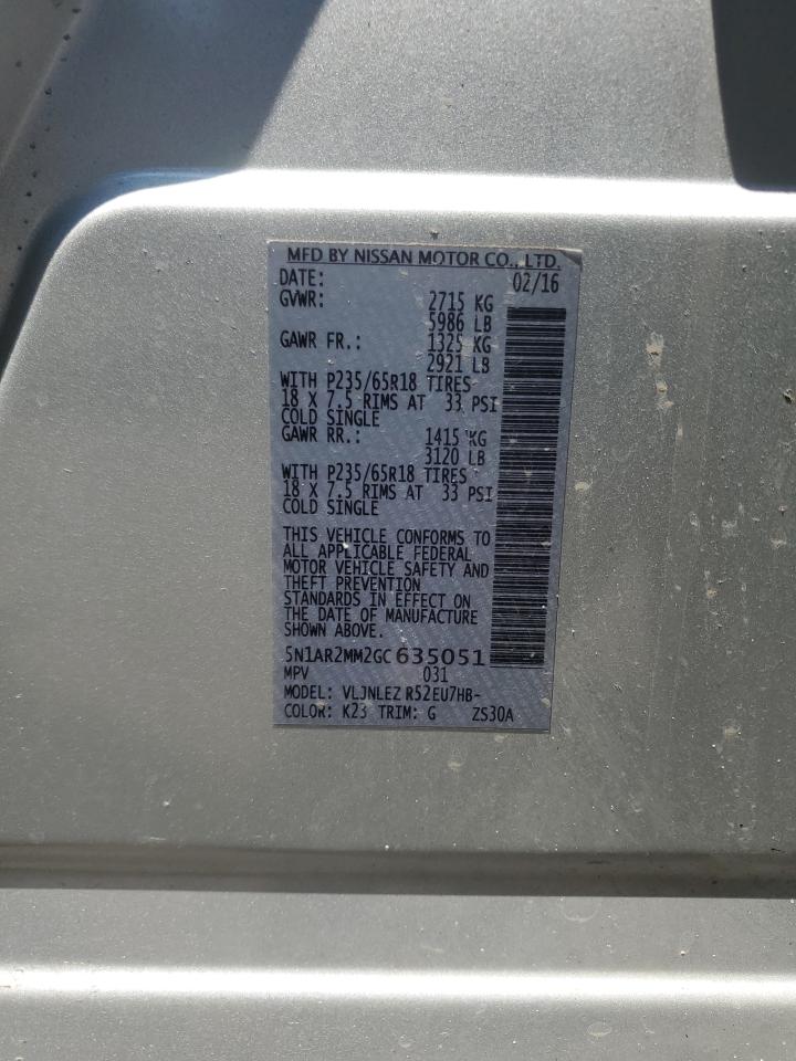 2016 Nissan Pathfinder S VIN: 5N1AR2MM2GC635051 Lot: 63389465