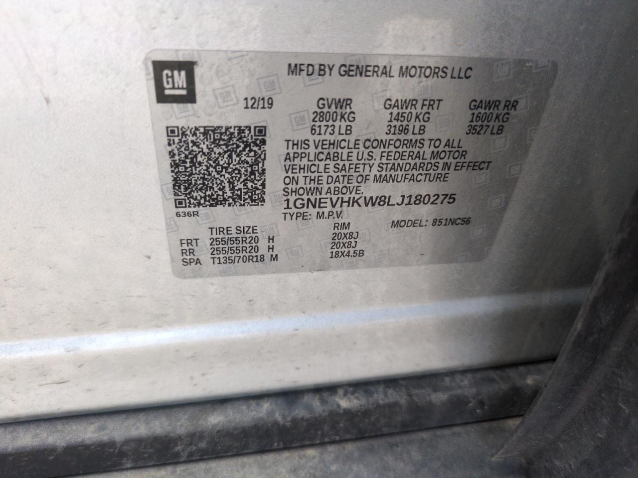 2020 Chevrolet Traverse Lt VIN: 1GNEVHKW8LJ180275 Lot: 63036835