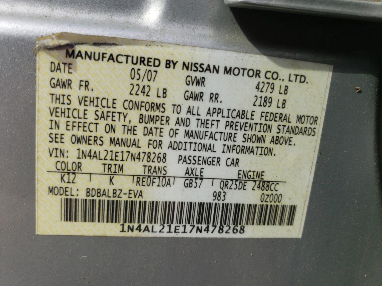 2007 Nissan Altima 2.5 VIN: 1N4AL21E17N478268 Lot: 63242815