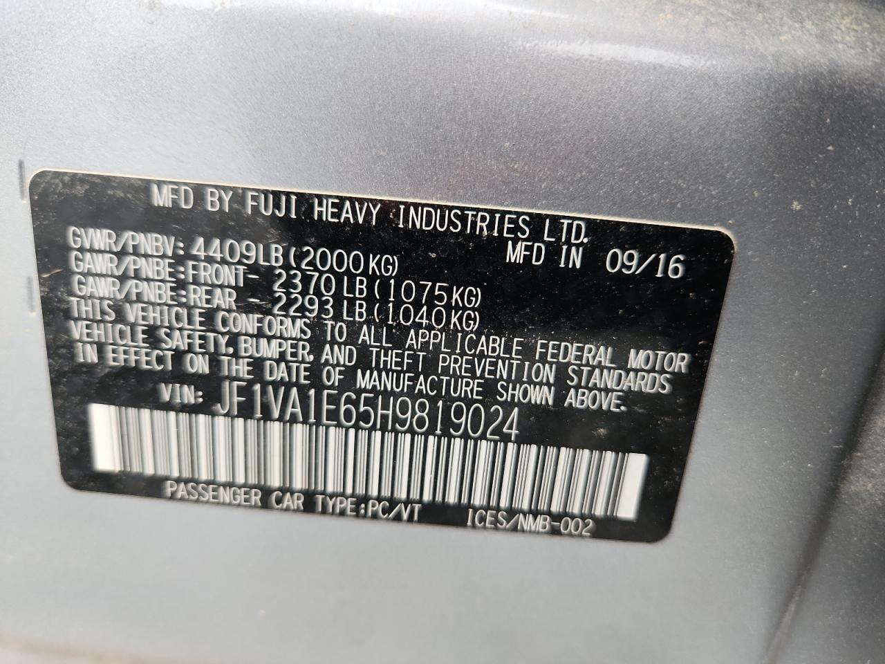 2017 Subaru Wrx Premium VIN: JF1VA1E65H9819024 Lot: 63972815