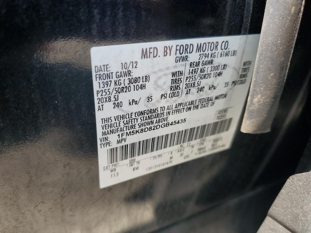 2013 Ford Explorer Xlt VIN: 1FM5K8D82DGB45435 Lot: 65995515