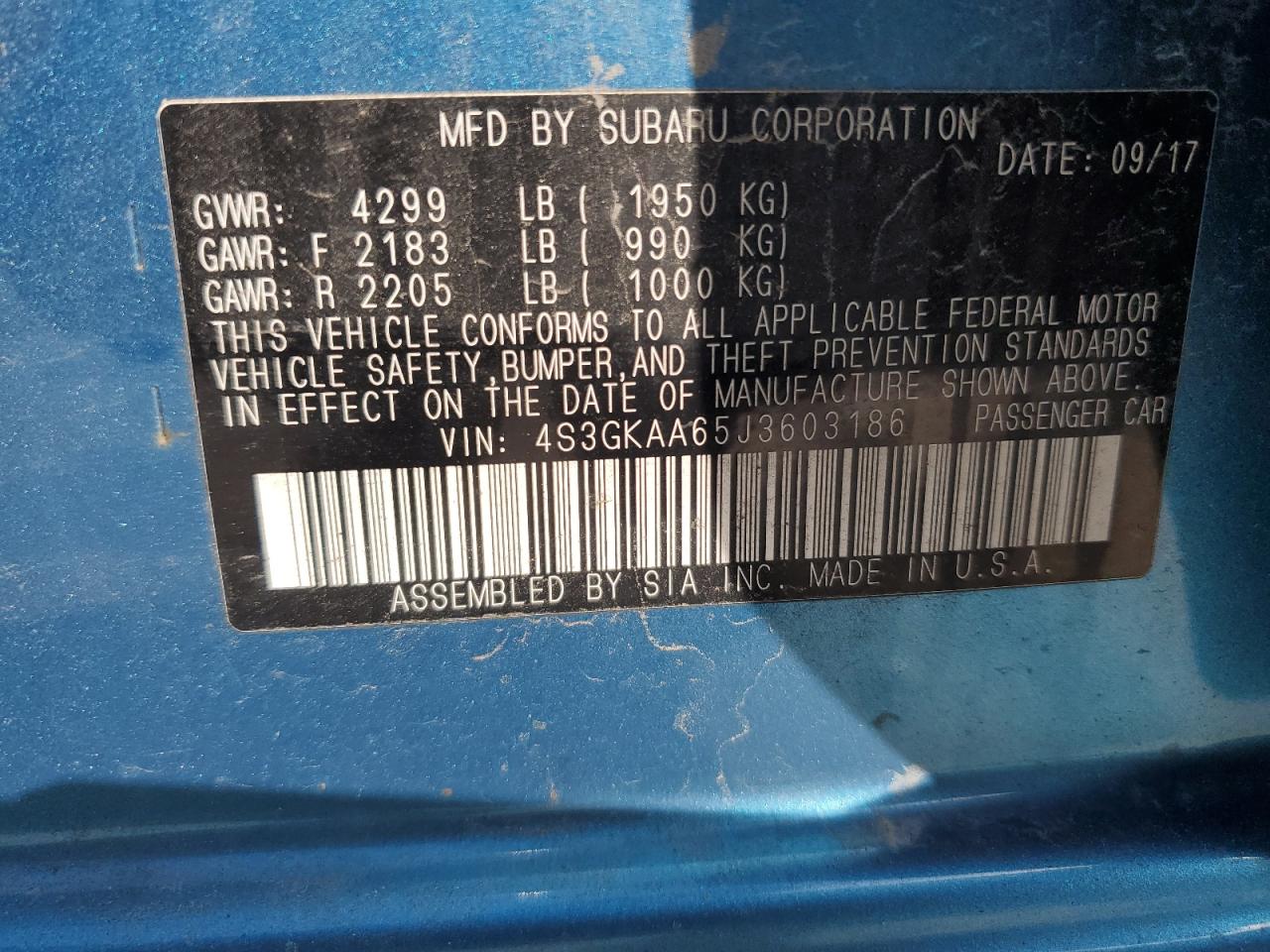 2018 Subaru Impreza VIN: 4S3GKAA65J3603186 Lot: 63416845