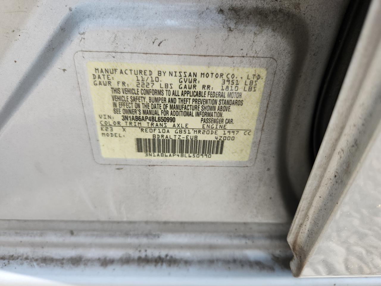 2011 Nissan Sentra 2.0 VIN: 3N1AB6AP4BL650990 Lot: 66431695