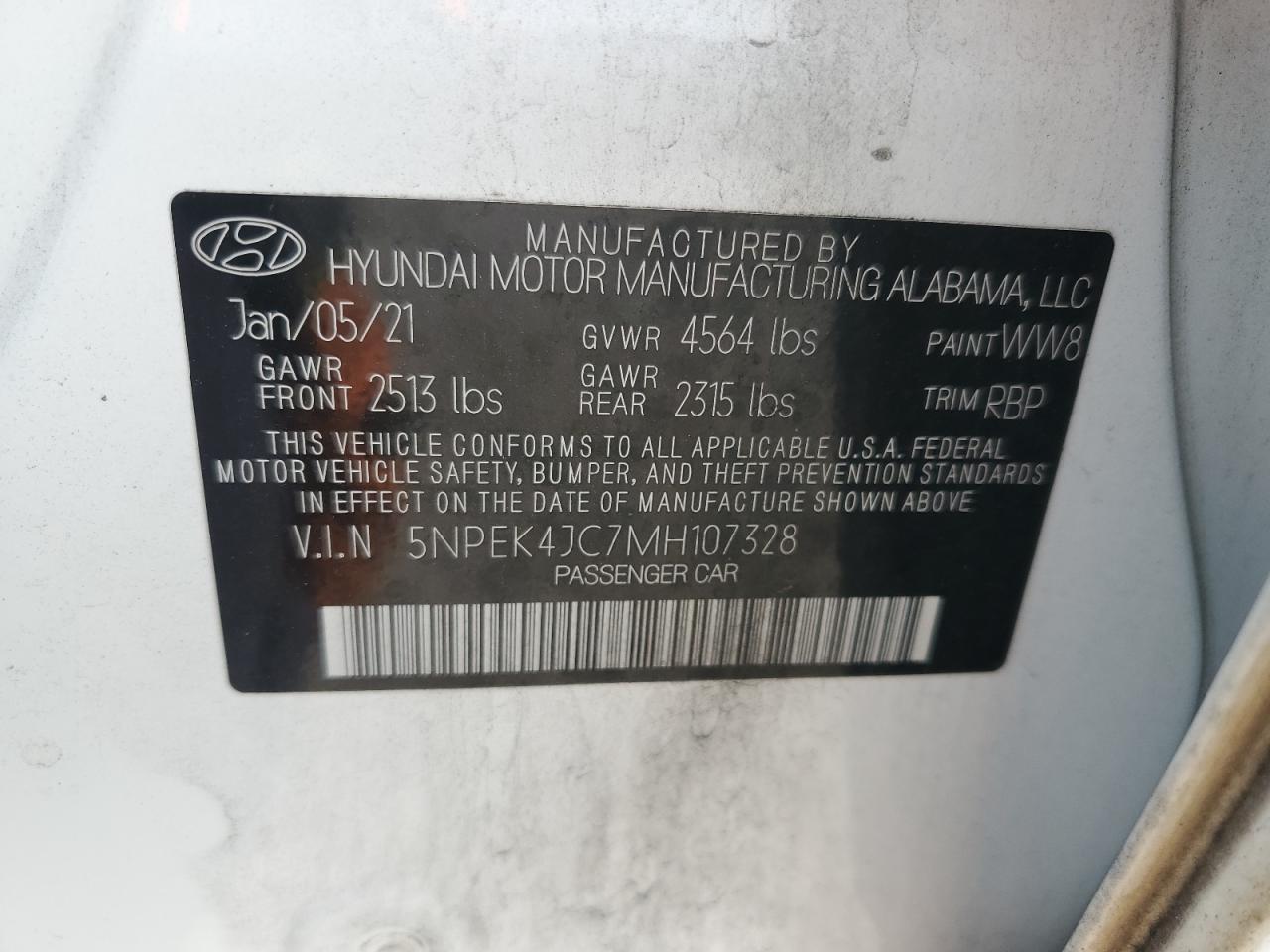 2021 Hyundai Sonata N Line VIN: 5NPEK4JC7MH107328 Lot: 64578485