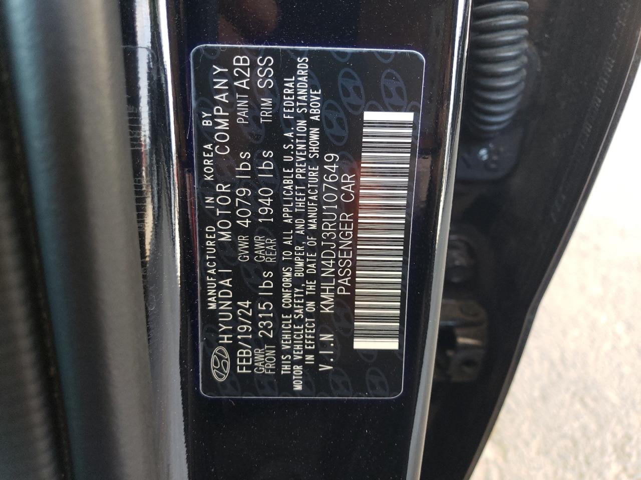 2024 Hyundai Elantra Limited VIN: KMHLN4DJ3RU107649 Lot: 62861725
