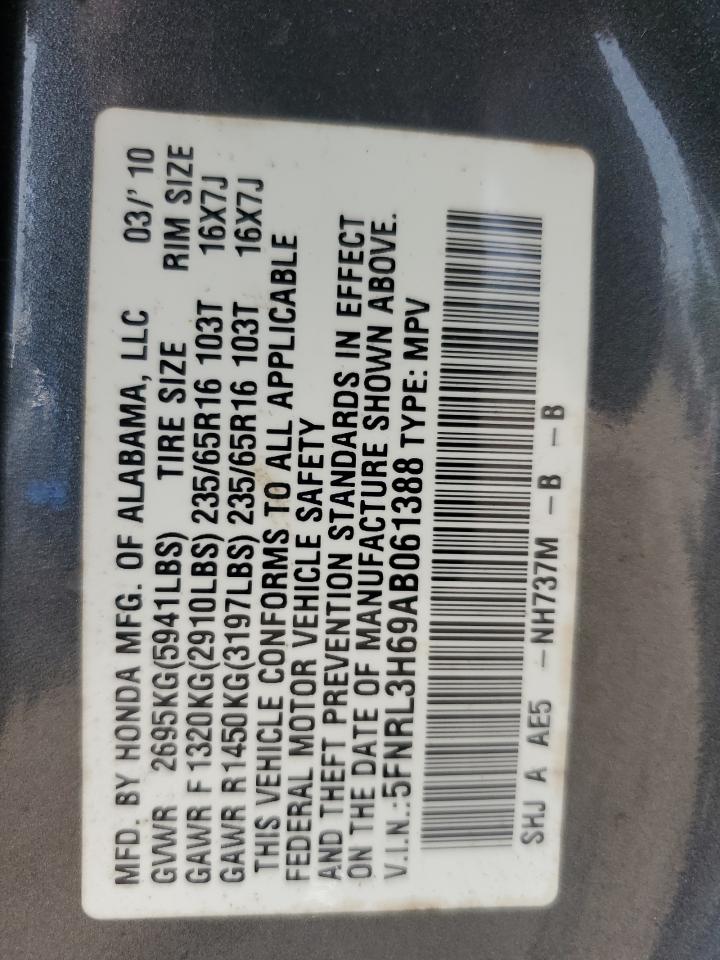 2010 Honda Odyssey Exl VIN: 5FNRL3H69AB061388 Lot: 63563165
