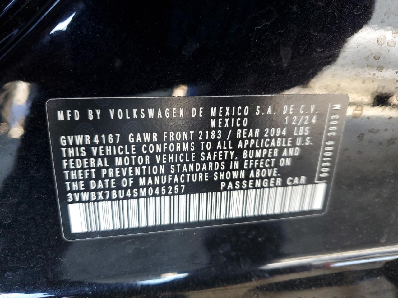 2025 Volkswagen Jetta Sport VIN: 3VWBX7BU4SM045257 Lot: 63280905