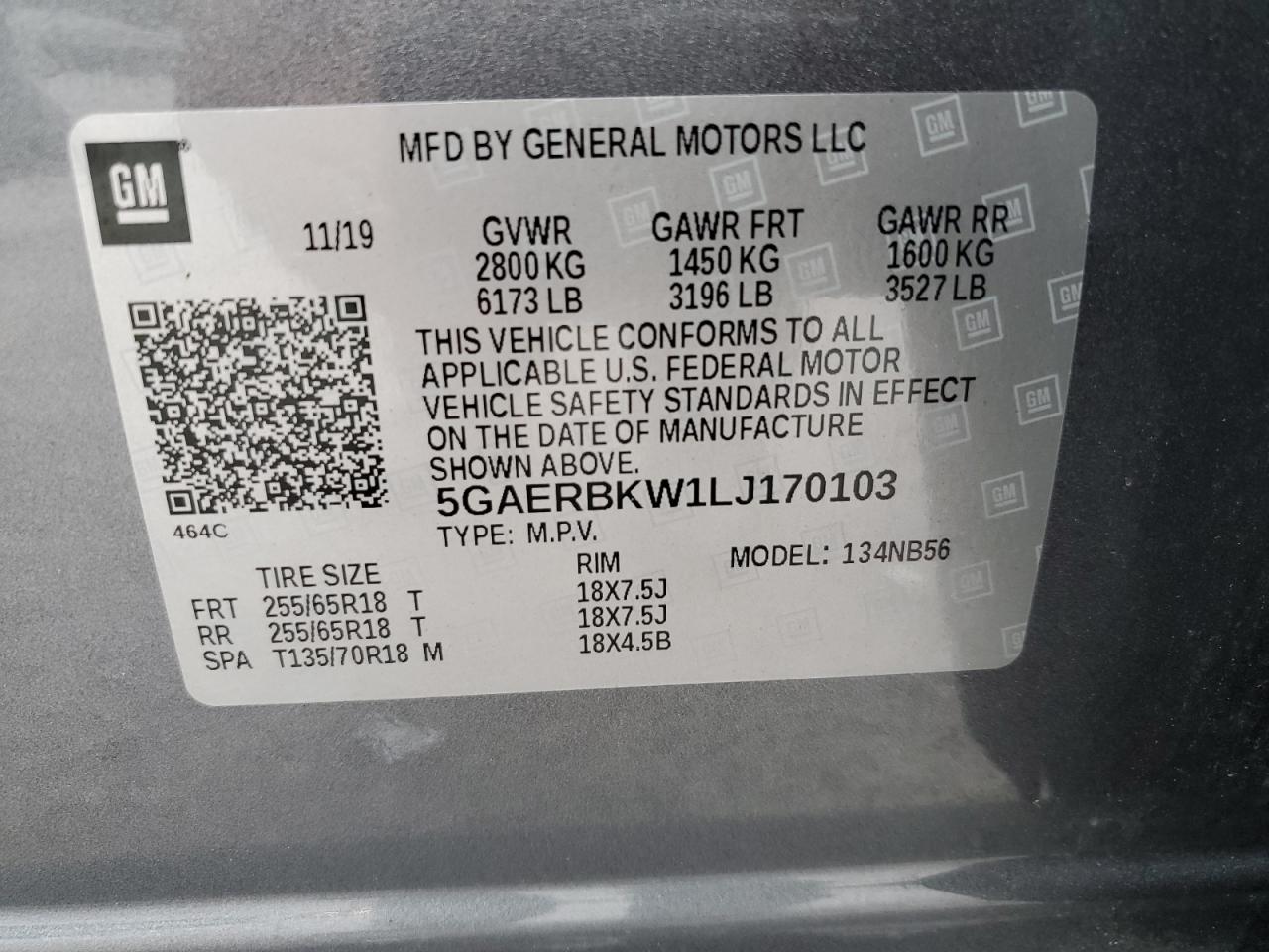 2020 Buick Enclave Essence VIN: 5GAERBKW1LJ170103 Lot: 64816925