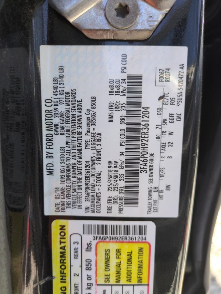 2014 Ford Fusion Se VIN: 3FA6P0H92ER361204 Lot: 62424075