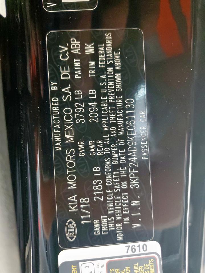 2019 Kia Forte Fe VIN: 3KPF24AD9KE061130 Lot: 63989135