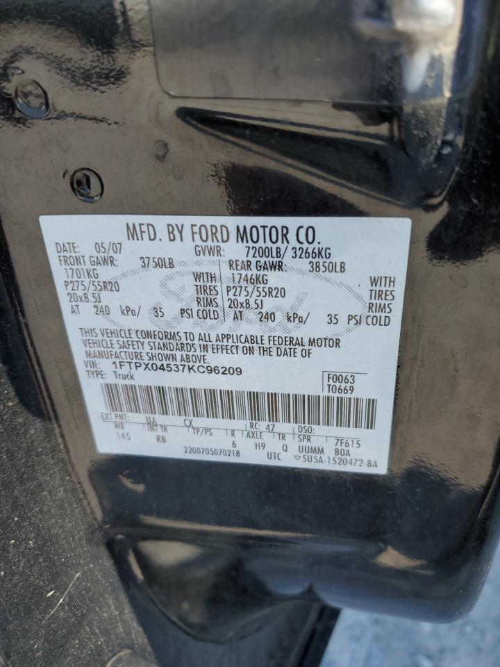 2007 Ford F150 VIN: 1FTPX04537KC96209 Lot: 63830835