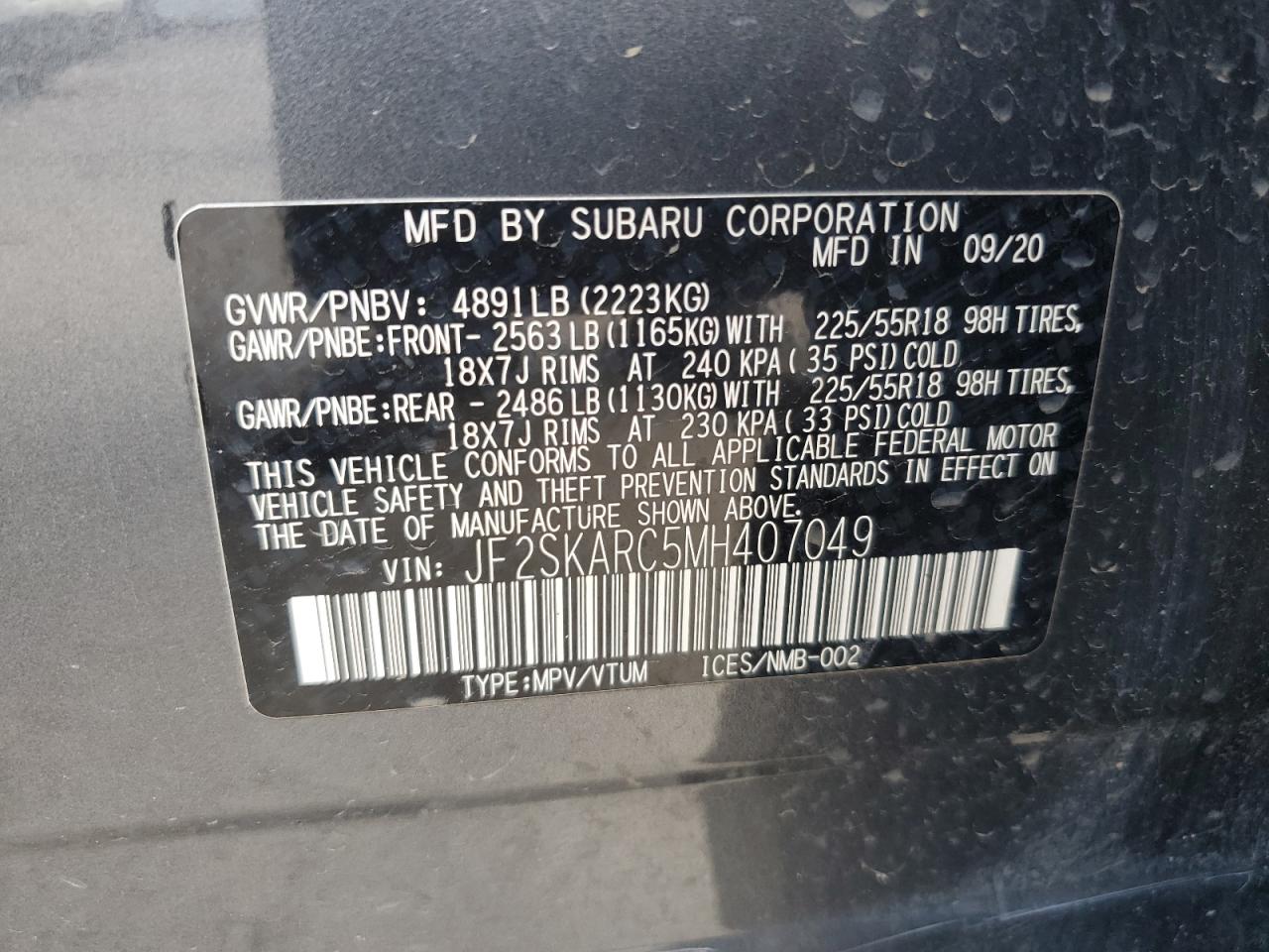 2021 Subaru Forester Sport VIN: JF2SKARC5MH407049 Lot: 64281605