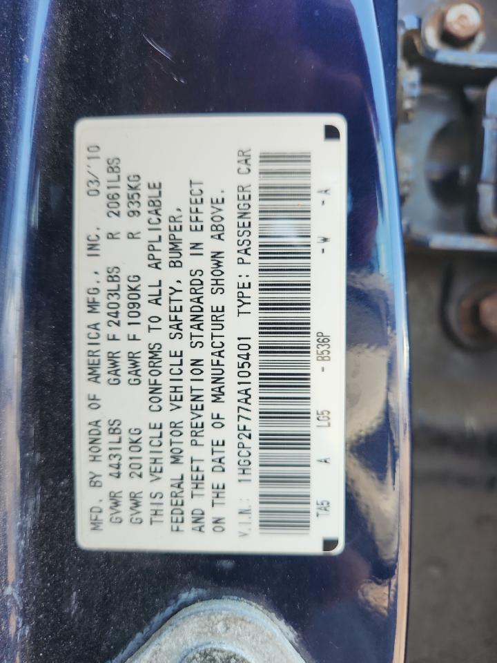 2010 Honda Accord Ex VIN: 1HGCP2F77AA105401 Lot: 65510785