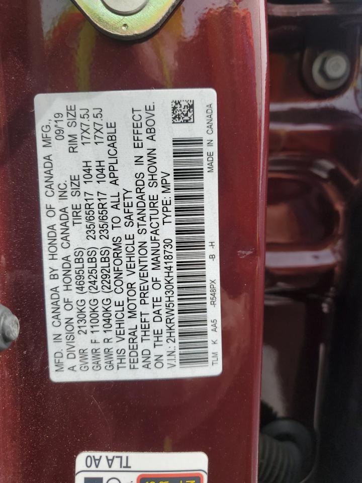 2019 Honda Cr-V Lx VIN: 2HKRW5H30KH418730 Lot: 63948235