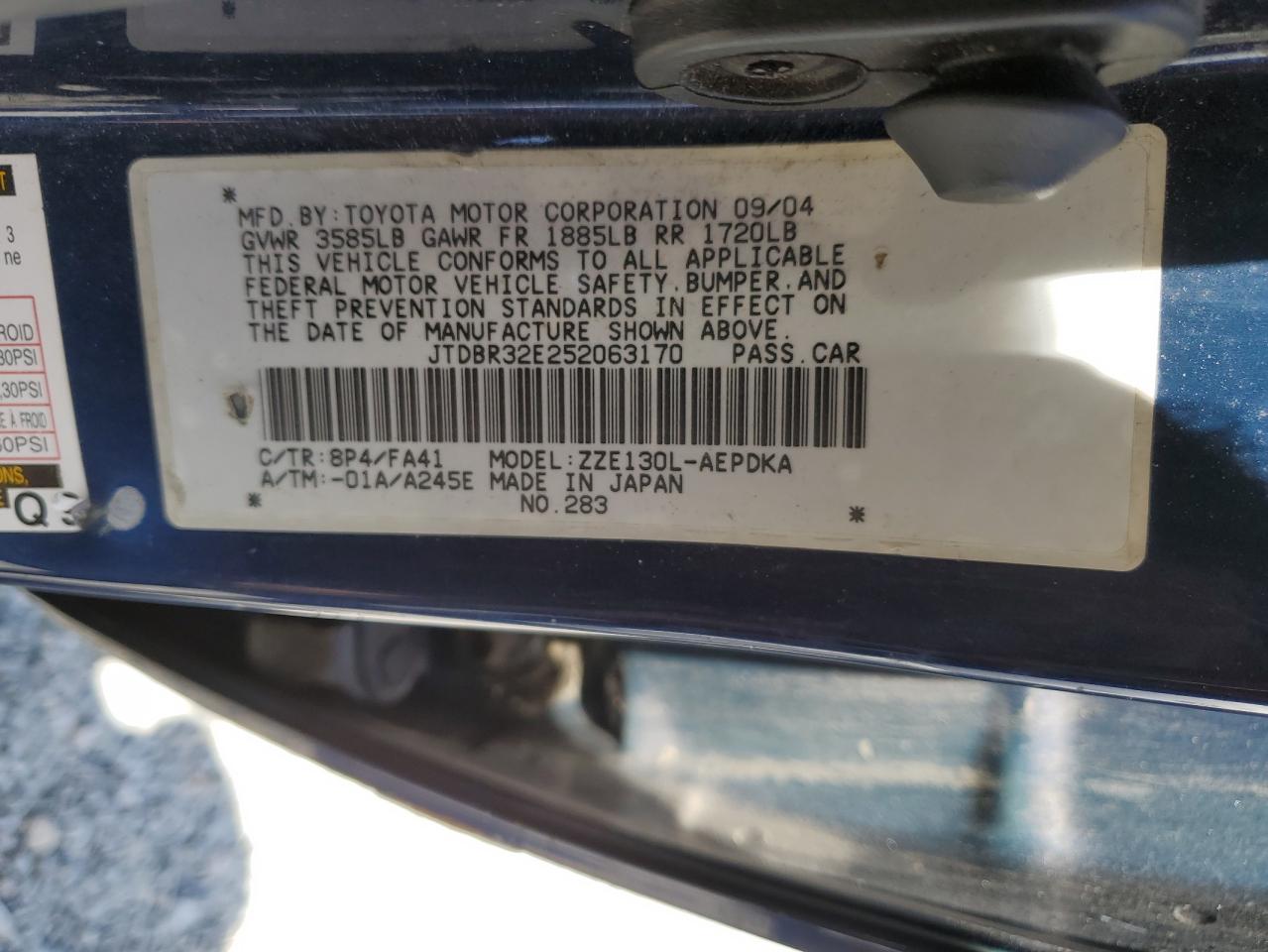 2005 Toyota Corolla Ce VIN: JTDBR32E252063170 Lot: 64073045