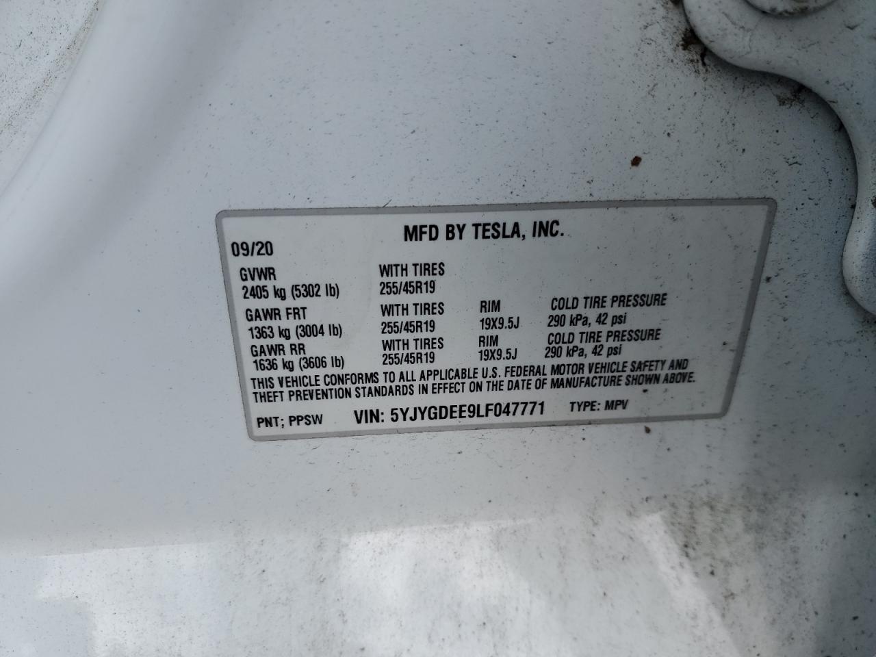 2015 Tesla Model Y VIN: 5YJYGDEE9LF047771 Lot: 62890805