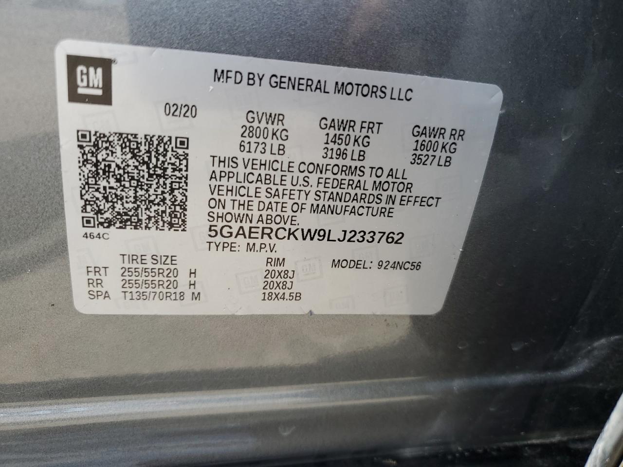 2020 Buick Enclave Premium VIN: 5GAERCKW9LJ233762 Lot: 67094095